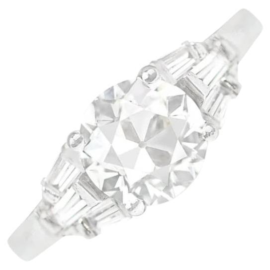 Bague de fiançailles avec diamant taille européenne ancienne 1,34 carat, pureté VS1, platine