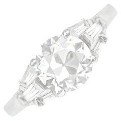 Bague de fiançailles avec diamant taille européenne ancienne 1,34 carat, pureté VS1, platine