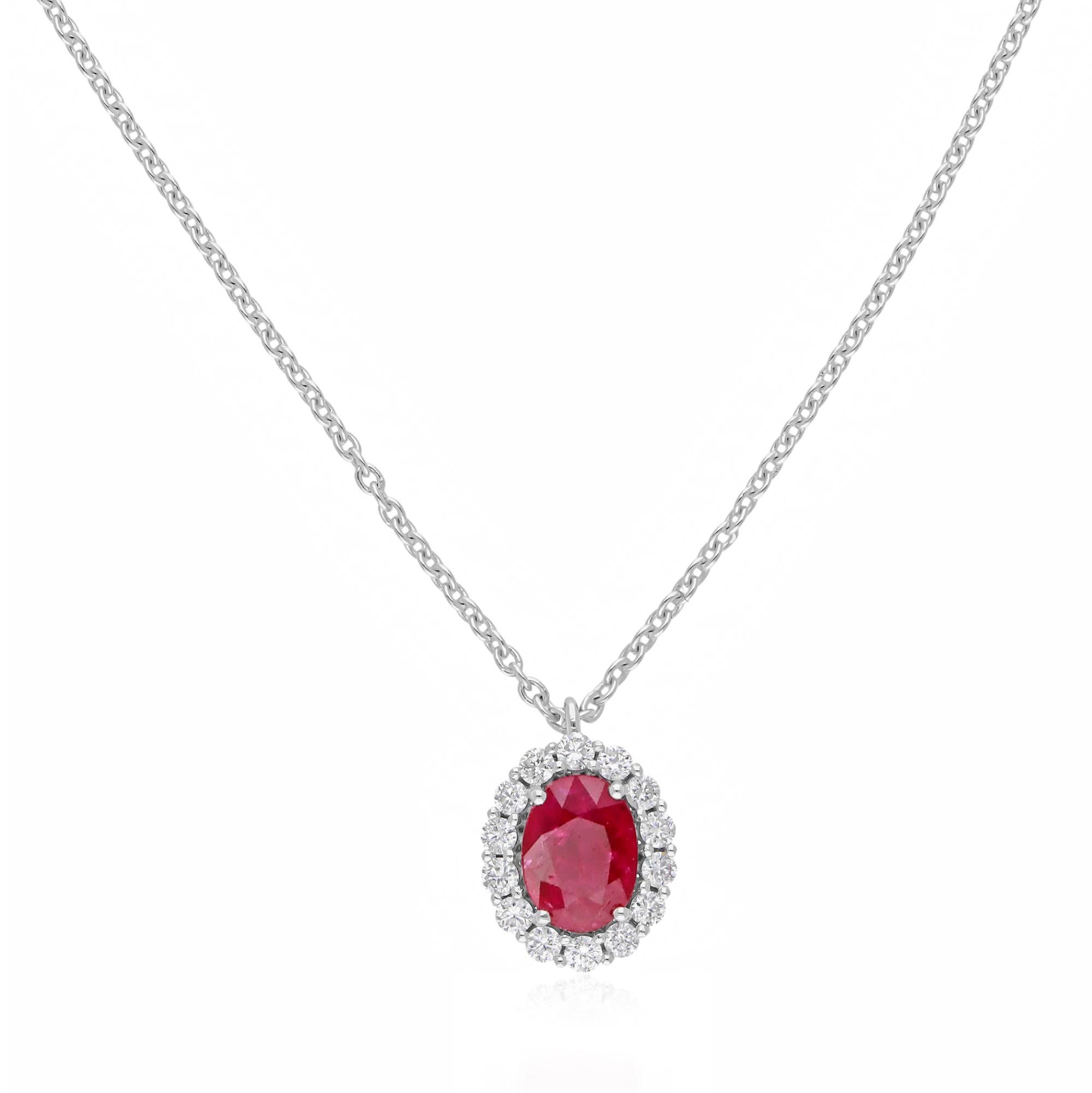 1.34Ct Oval Cut Natural Ruby Diamond Anhänger Halskette 14k Weißgold-Schmuck Damen im Angebot