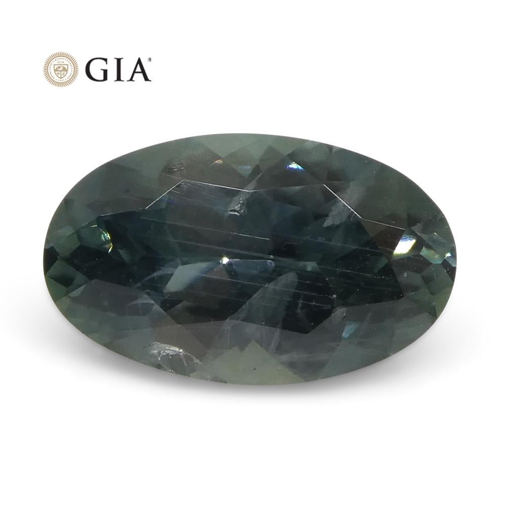 1.34ct Oval Greenish Gray Teal Sapphire GIA Certified USA (Montana) For Sale 1