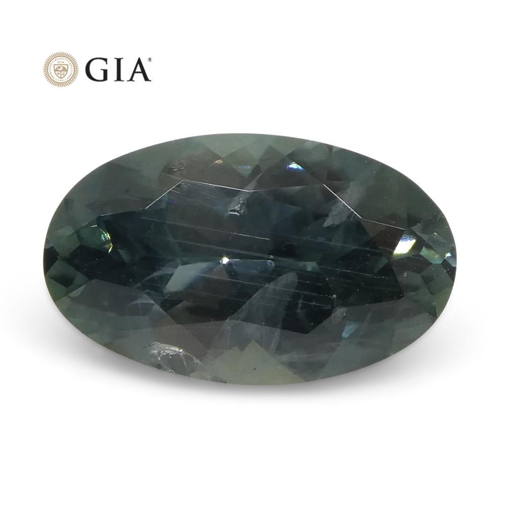 1,34ct Zaffiro ovale grigio verdastro Teal Certificato GIA USA (Montana) in vendita 1