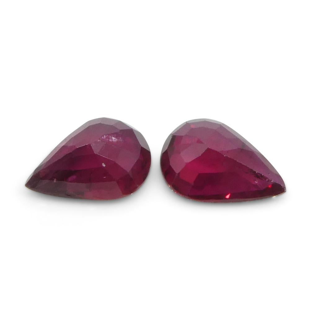 1.34ct Pear Red Ruby from Thailand Pair For Sale 5