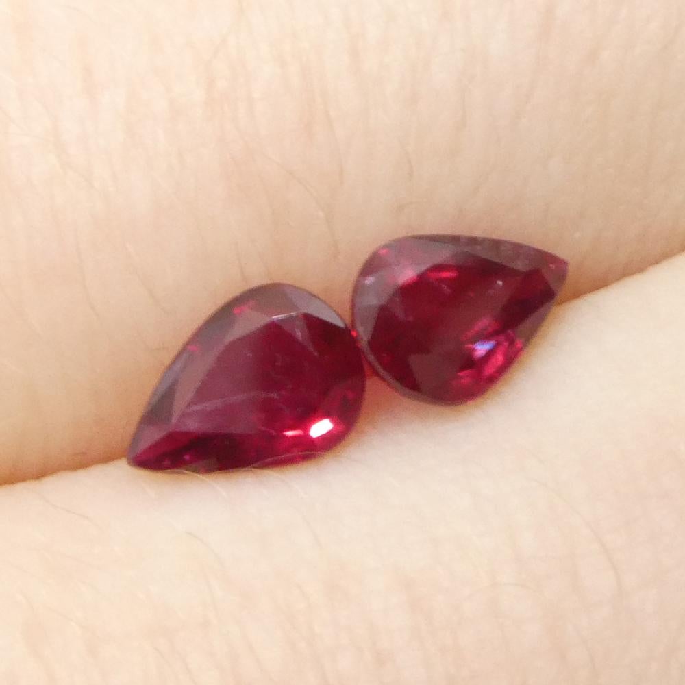 1.34ct Pear Red Ruby from Thailand Pair For Sale 7