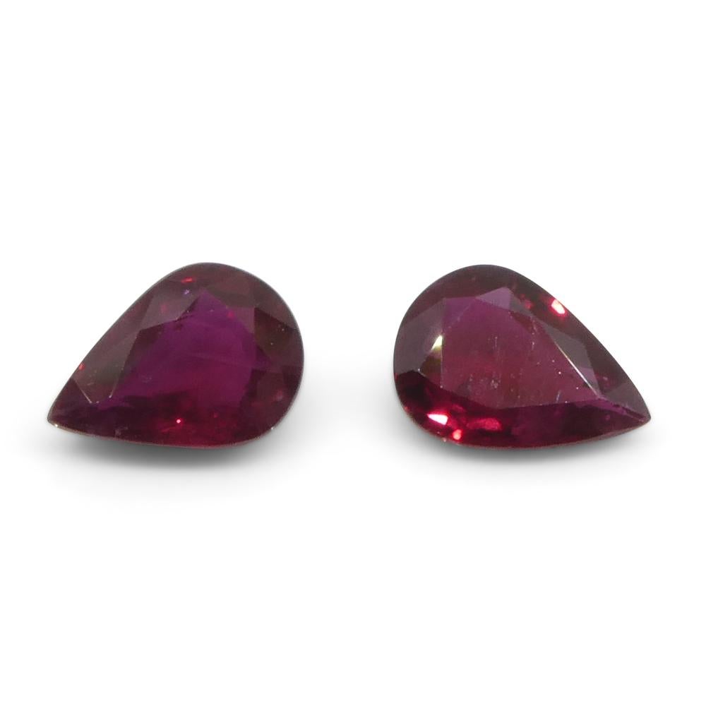 1.34ct Pear Red Ruby from Thailand Pair In New Condition For Sale In Toronto, Ontario