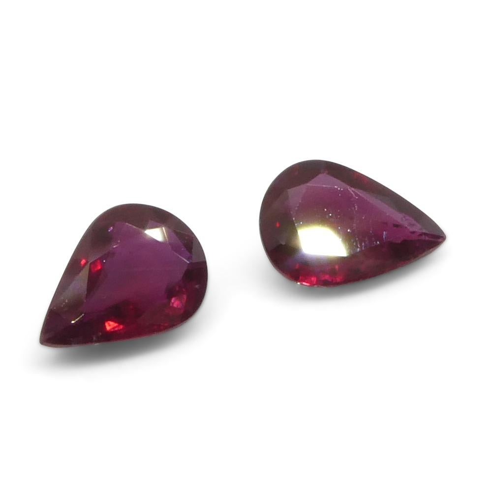 Women's or Men's 1.34ct Pear Red Ruby from Thailand Pair For Sale