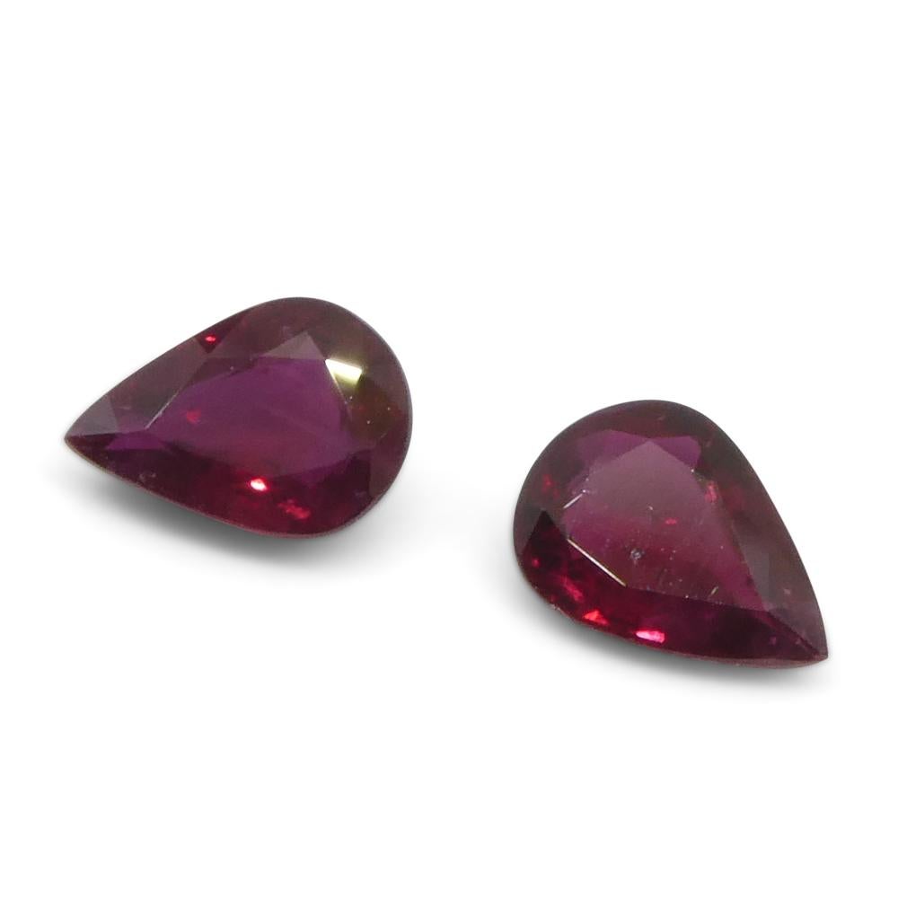 1.34ct Pear Red Ruby from Thailand Pair For Sale 1