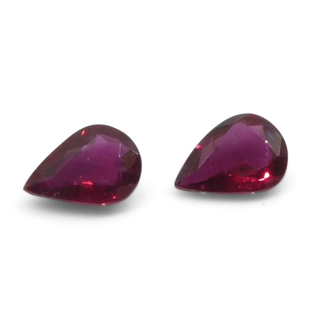 1.34ct Pear Red Ruby from Thailand Pair For Sale 2