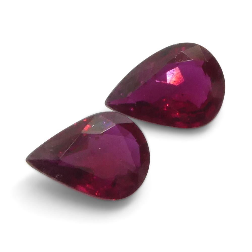 1.34ct Pear Red Ruby from Thailand Pair For Sale 4