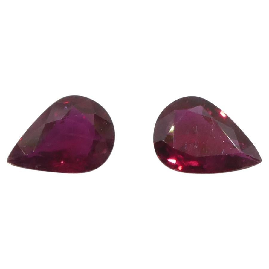 1.34ct Pear Red Ruby from Thailand Pair For Sale