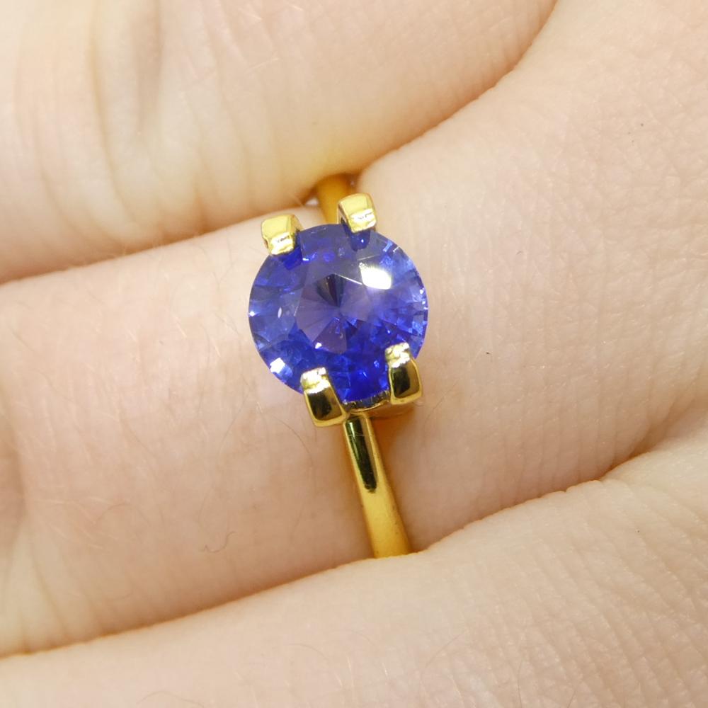 Description:

Gem Type: Sapphire 
Number of Stones: 1
Weight: 1.34 cts
Measurements: 6.35 x 6.35 x 4.25 mm
Shape: Round
Cutting Style Crown: Brilliant Cut
Cutting Style Pavilion: Step Cut 
Transparency: Transparent
Clarity: Slightly Included: Some