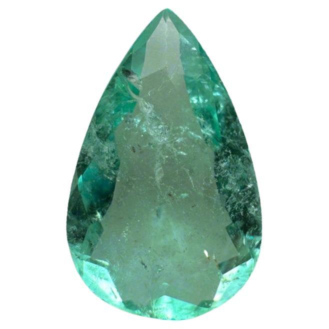 1.34ct Spready Green Colombian Emerald - Pear Cut Teardrop May Birthstone