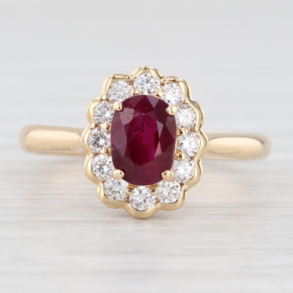 Taille ovale 1.34ctw Ruby Diamond Halo Ring 18k Yellow Gold Size 6 Engagement AIGS en vente