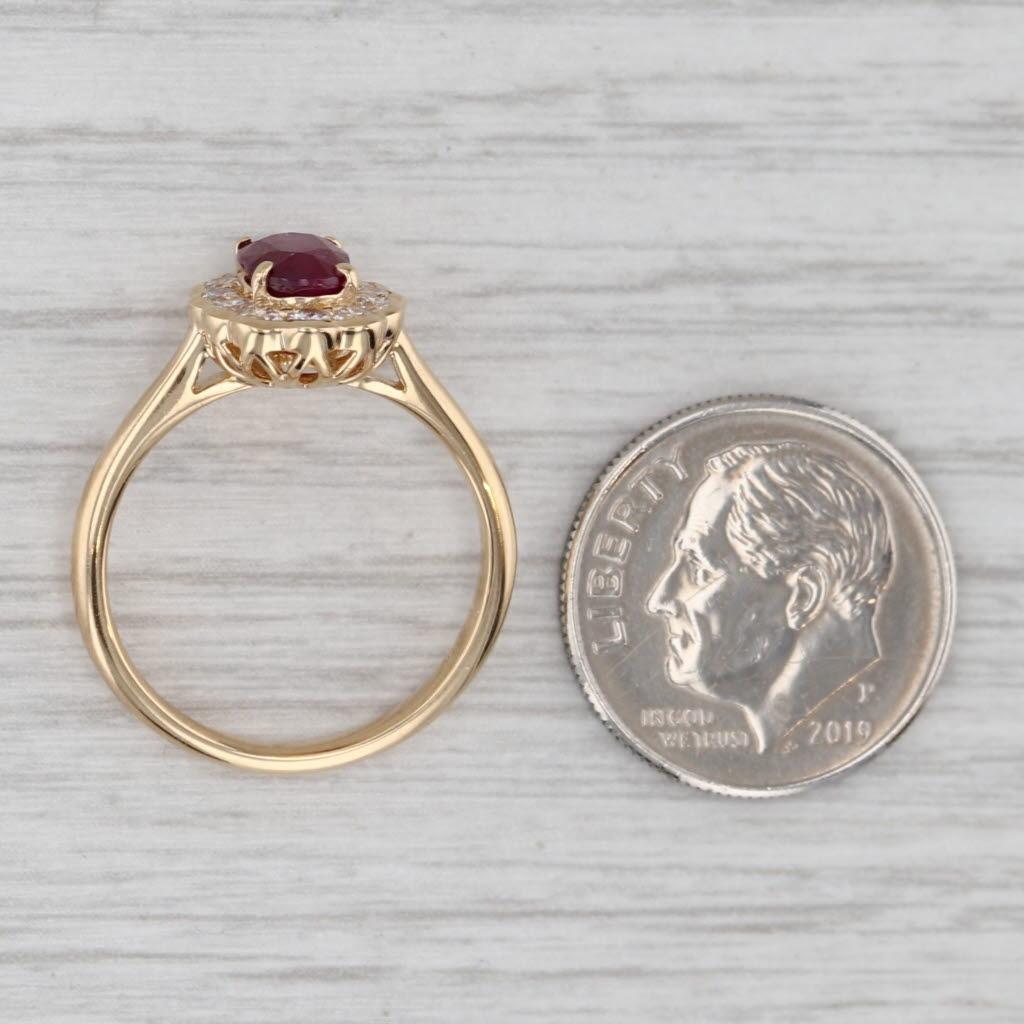 1.34ctw Ruby Diamond Halo Ring 18k Yellow Gold Size 6 Engagement AIGS en vente 1