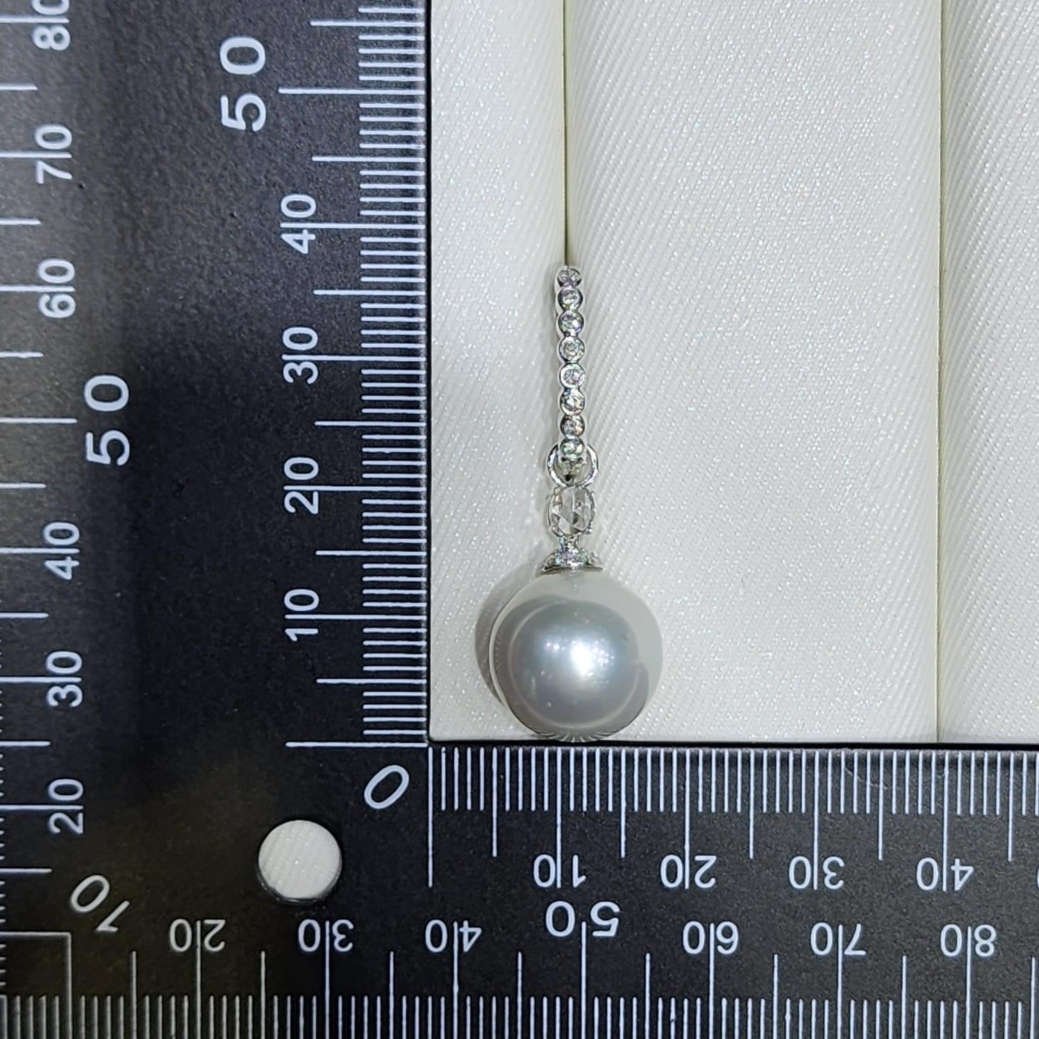 Women's 13.4M South Sea Pearl Diamond Dangle Earrings in 14 Karat  White Gold For Sale