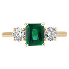 1.34tcw 18K Emerald Cut Emerald & Diamond Three Stone Engagement Ring