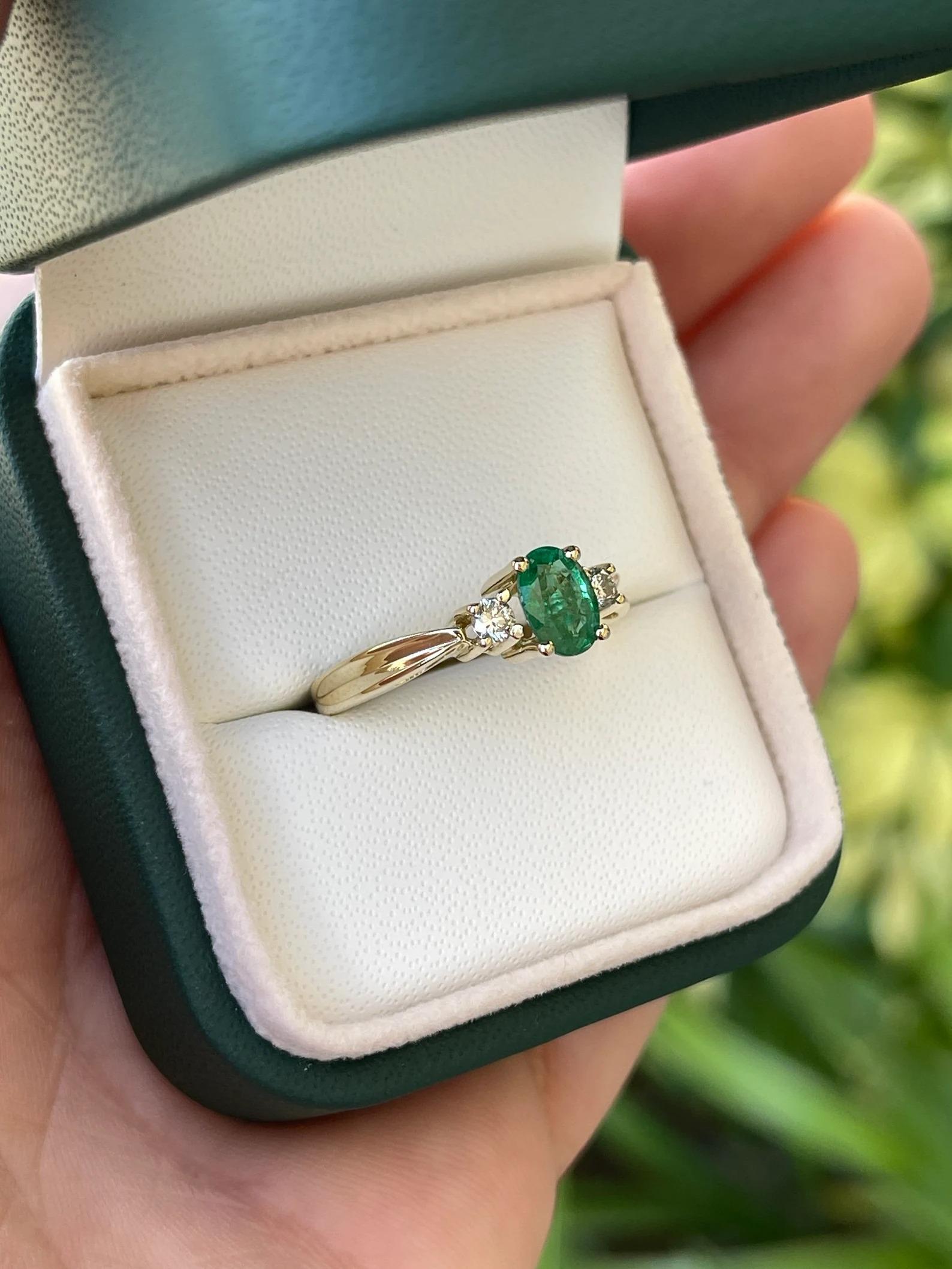 Women's 1.34tcw Natural Vivid Emerald & Diamond Accent Classic Three Stone Ring 14K For Sale