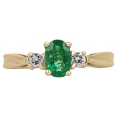 1.34tcw Nature Vivid Emerald & Diamond Accent Classic Three Stone Ring 14K
