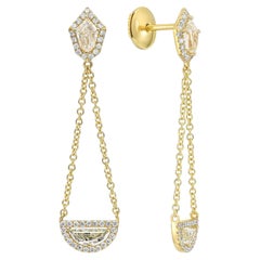 1.34tcw Shield & Half Moon Natural Diamond 18k Gold Dangling Earring