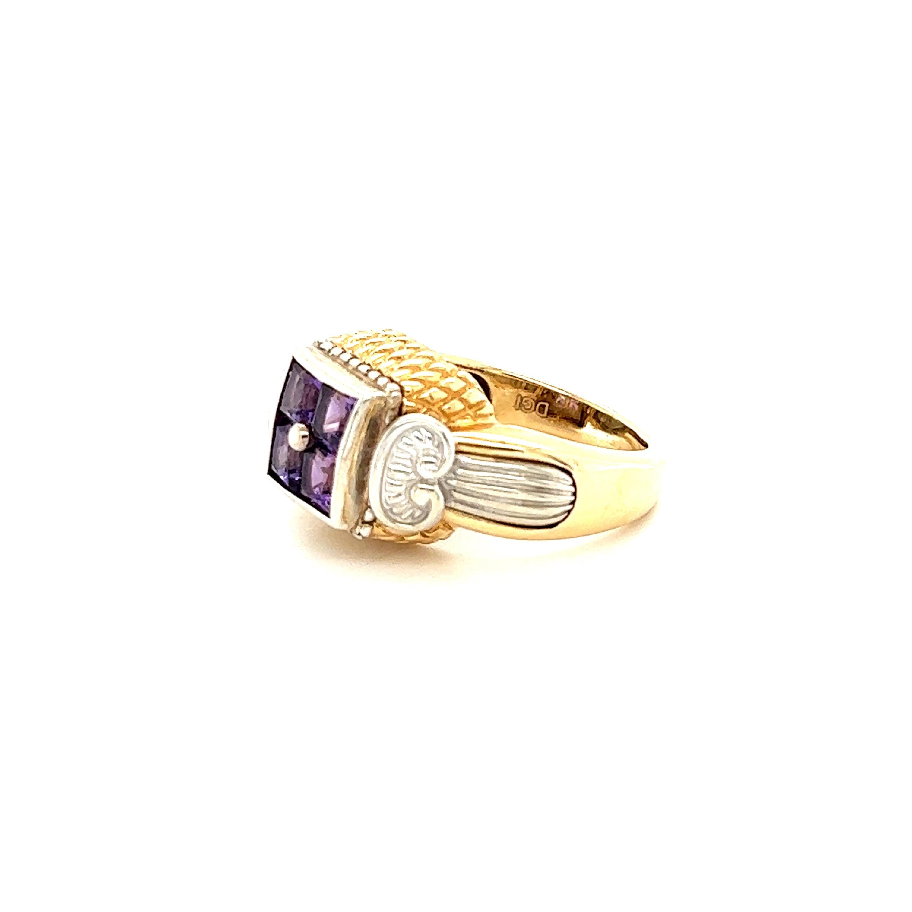 Contemporary 1.35 Carat Amethyst 14 Karat Yellow Gold Ring For Sale