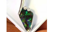 13.5 Carat Australian Boulder Opal Diamond Pendant and Chain 18K