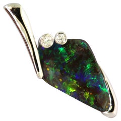 13.5 Carat Australian Boulder Opal Diamond Pendant and Chain 18K 13.5 Carat Australian Boulder Opal Diamond Pendant and Chain 18K