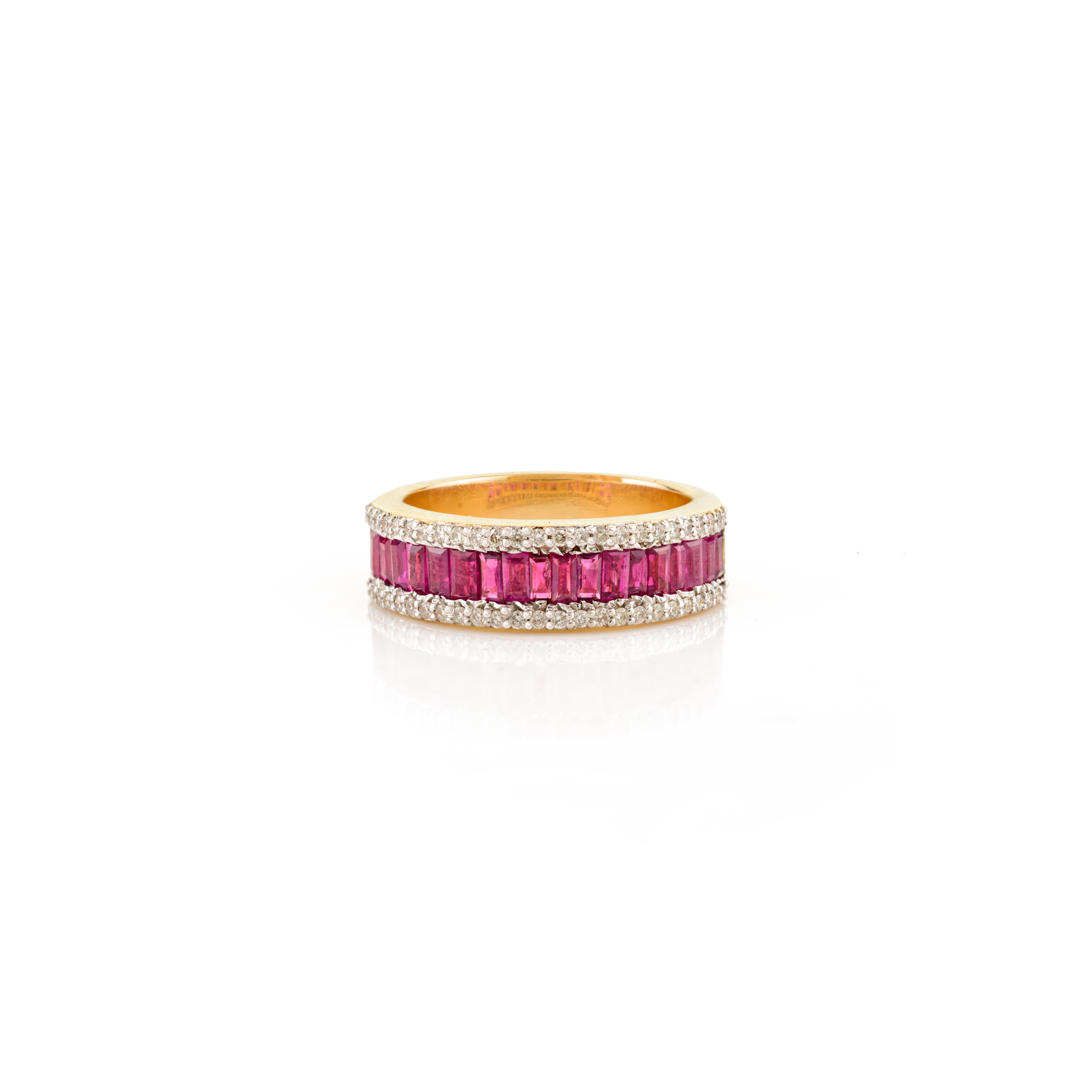 For Sale:  1.35 Carat Baguette Cut Ruby & Diamond  Eternity Band Ring in 14k Yellow Gold 3