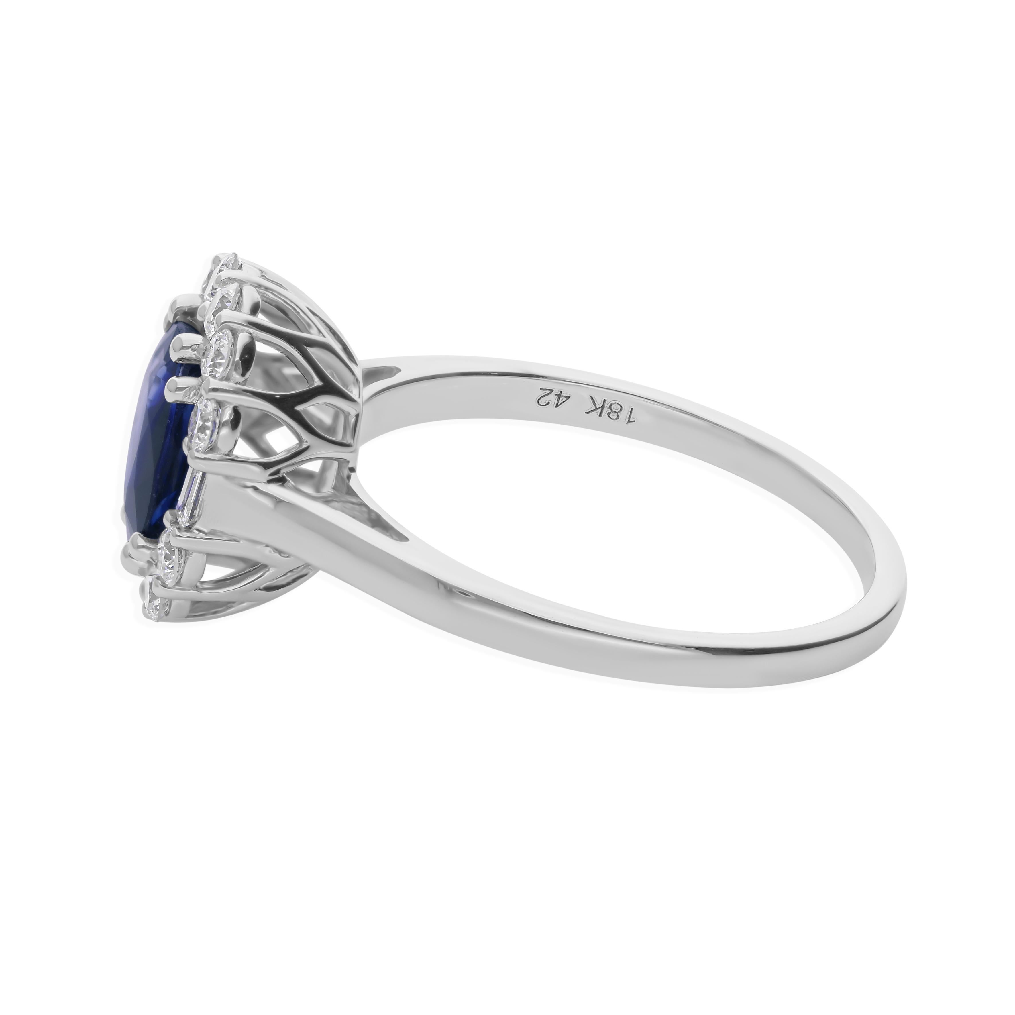 1,35 Karat Blauer Saphir 0,43 Karat SI/H Diamantring 18 Karat Weißgold Juwelier (Moderne) im Angebot
