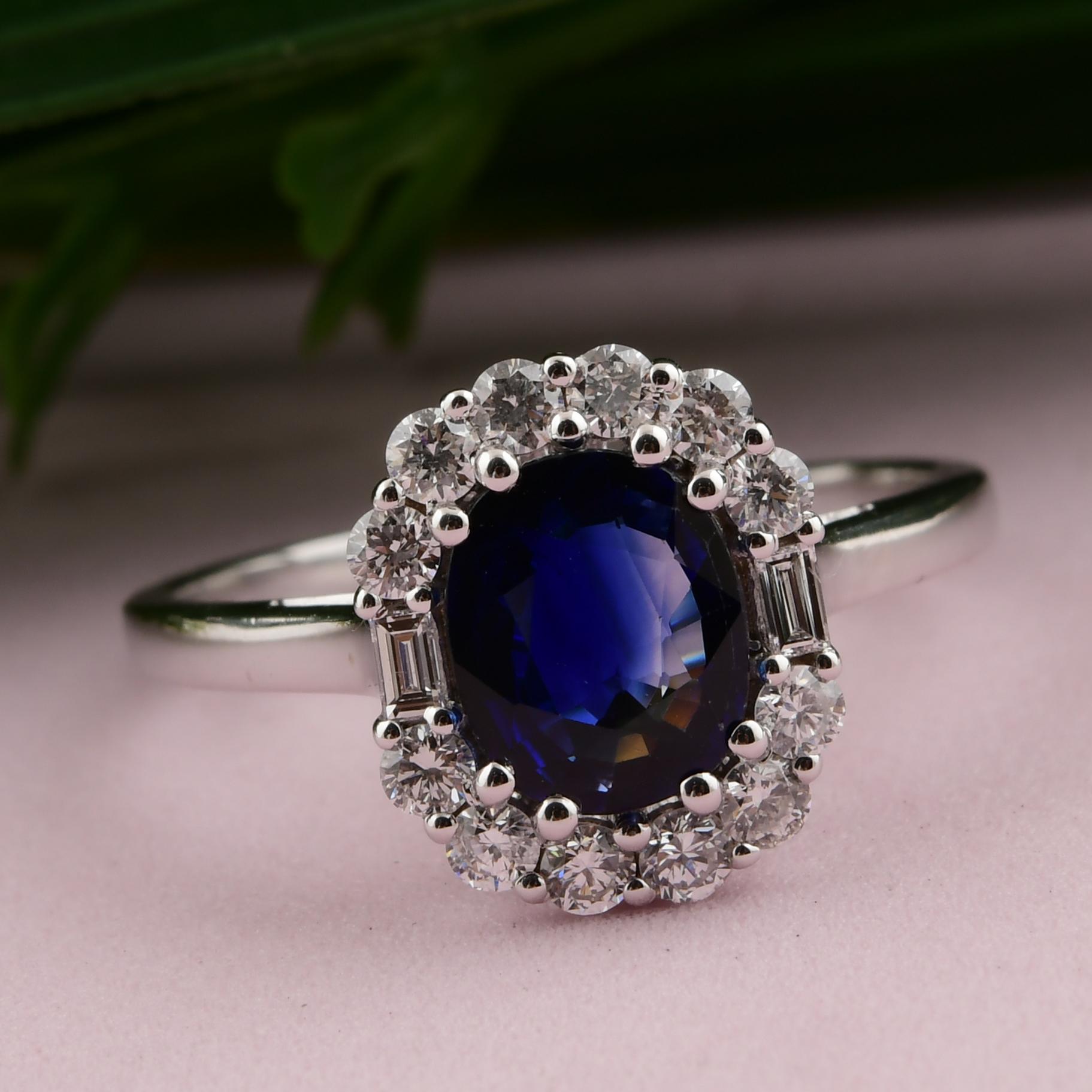 1,35 Karat Blauer Saphir 0,43 Karat SI/H Diamantring 18 Karat Weißgold Juwelier für Damen oder Herren im Angebot