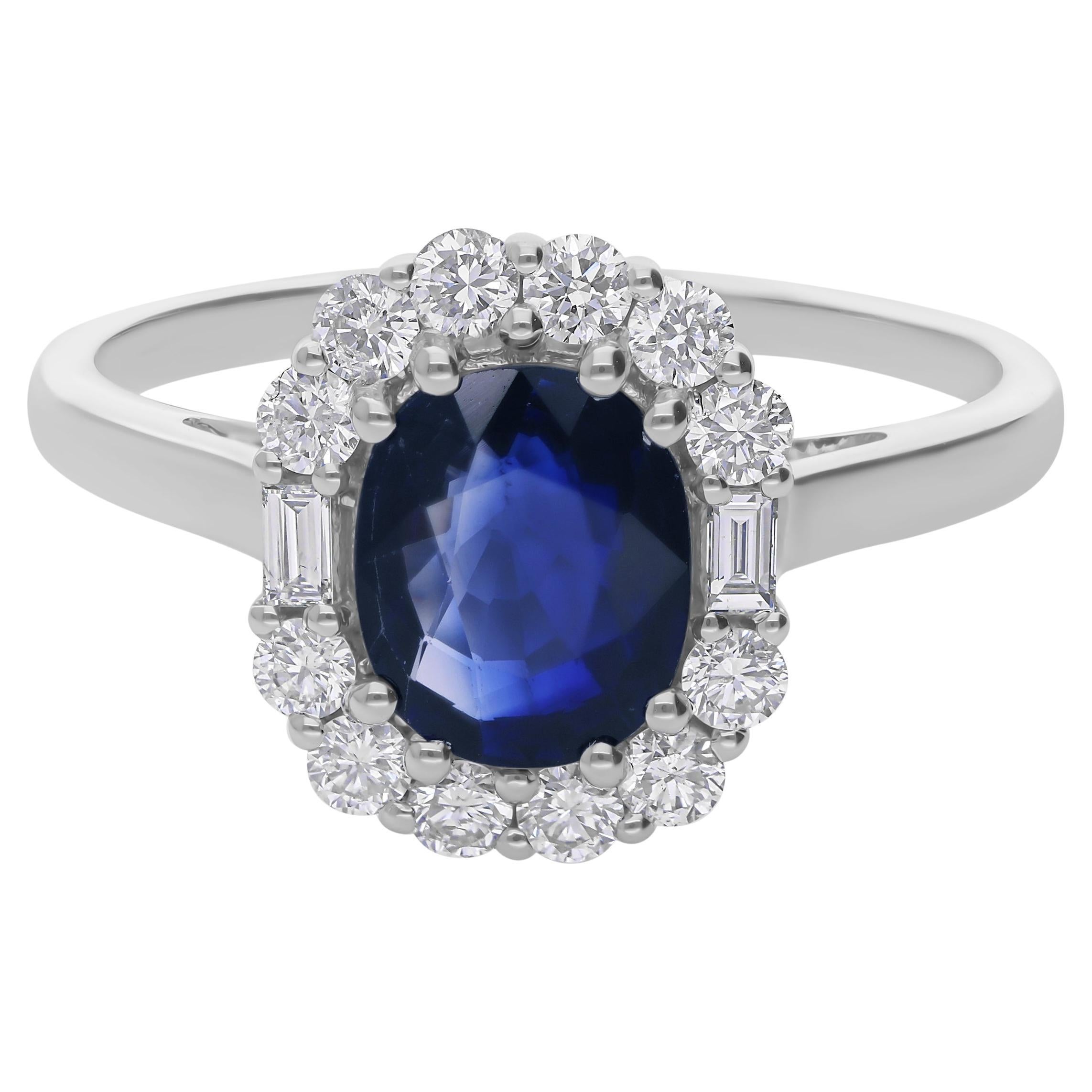 1,35 Karat Blauer Saphir 0,43 Karat SI/H Diamantring 18 Karat Weißgold Juwelier im Angebot