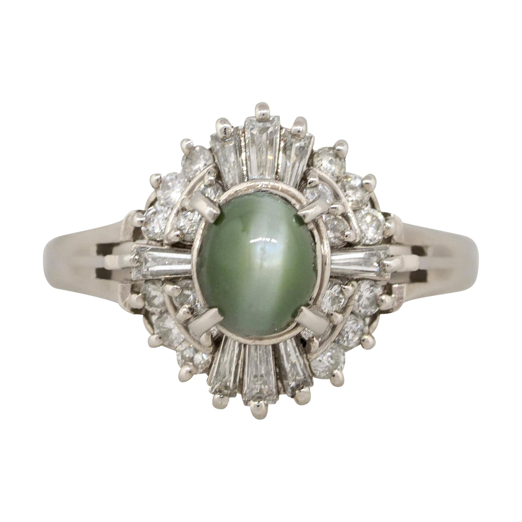 Bague cocktail œil de chat et diamants de 1,35 carat en platine