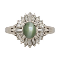 1.35 Carat Cats Eye and Diamond Cocktail Ring Platinum