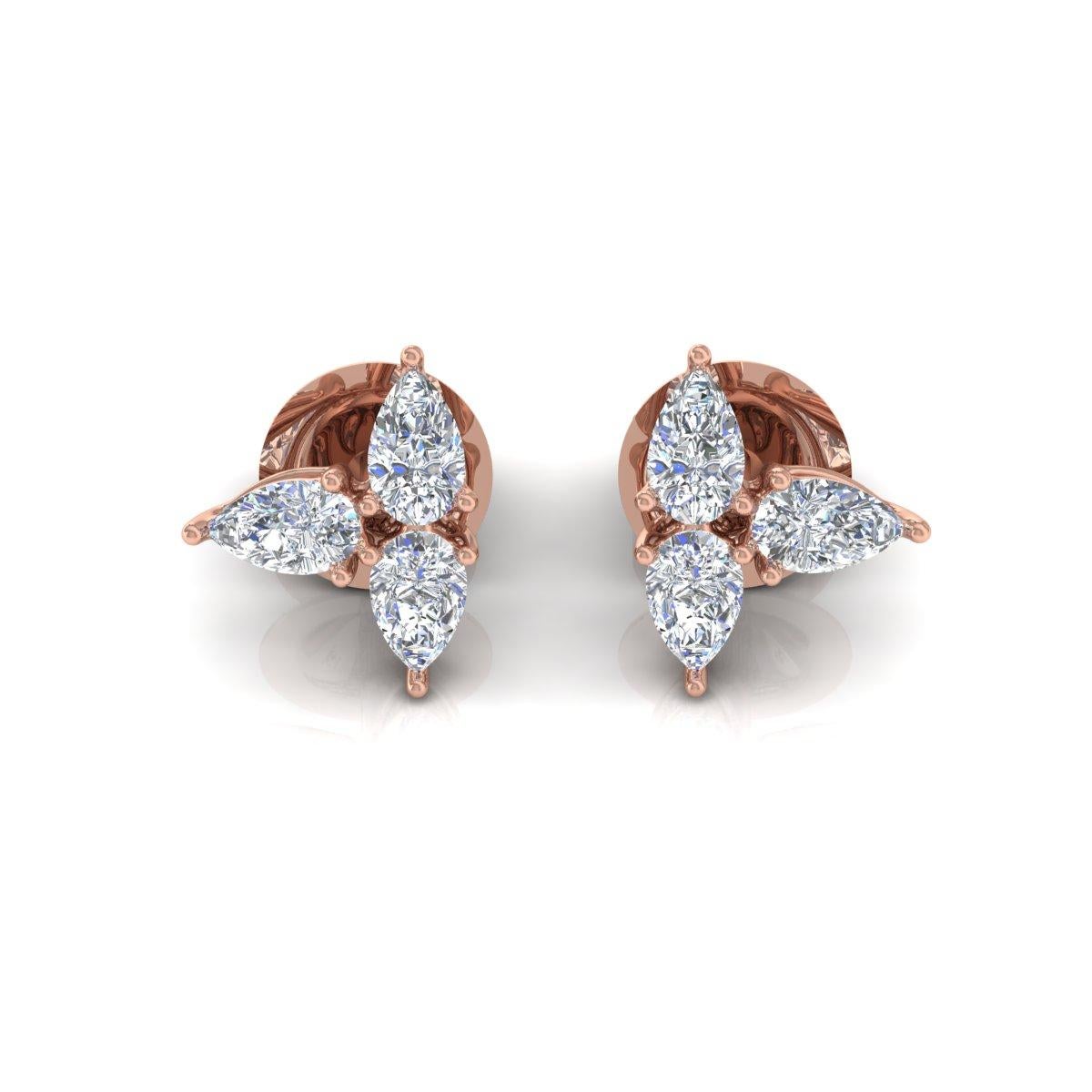 1,35 Karat zertifizierter Diamant Floral Ohrstecker 18k Rose Gold Feine Juwelen im Zustand „Neu“ im Angebot in Diera, Dubai