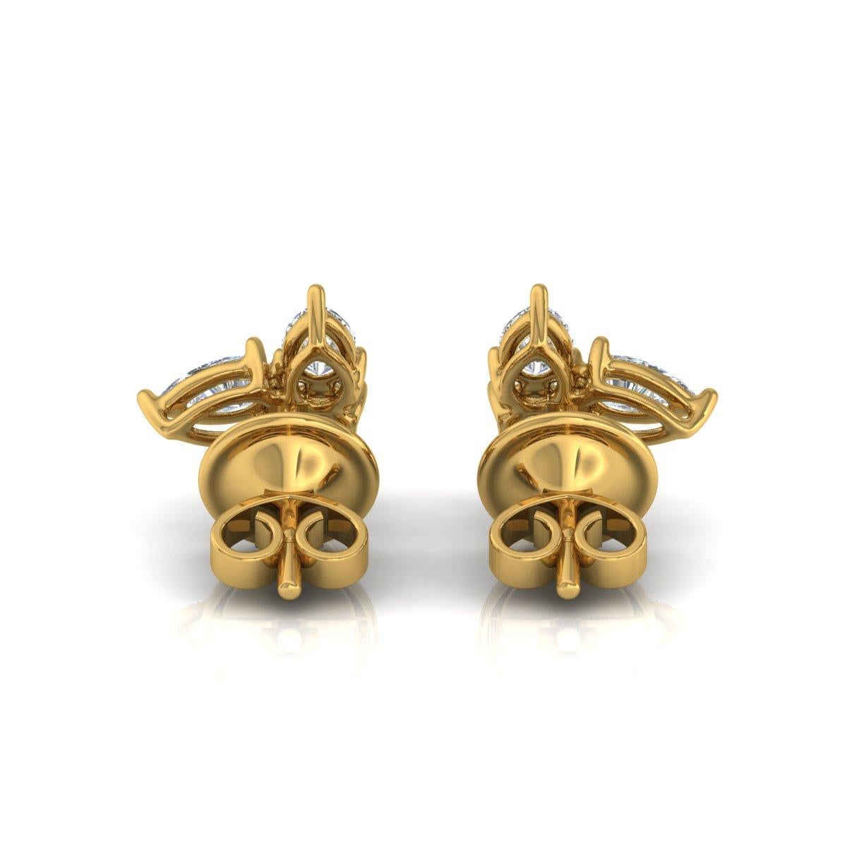 Taille poire 1.35 Carat Certified Diamond Floral Stud Earrings 18k Yellow Gold Fine Jewelry en vente