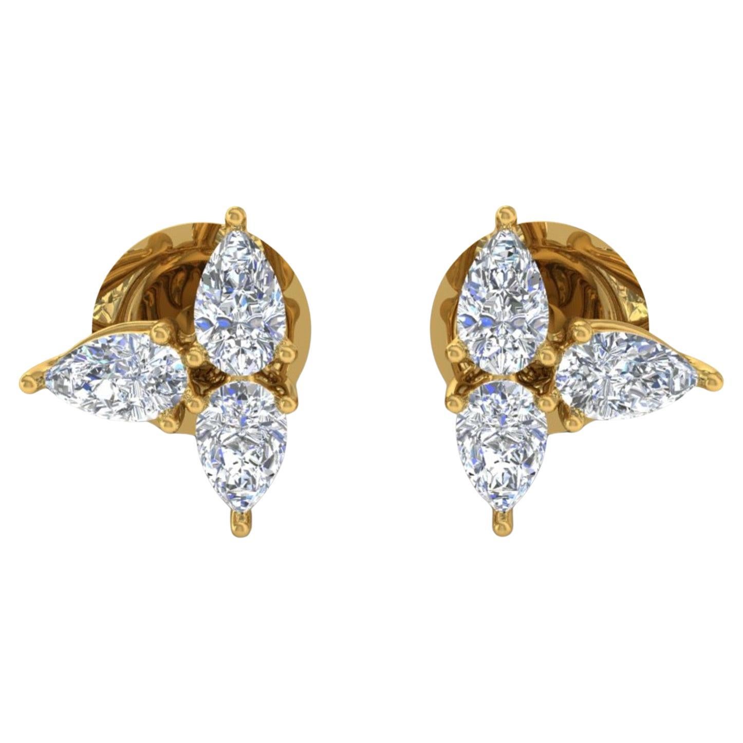 1.35 Carat Certified Diamond Floral Stud Earrings 18k Yellow Gold Fine Jewelry en vente