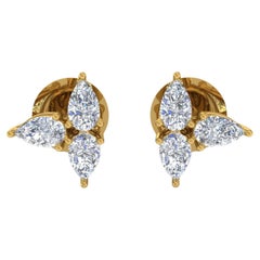 1.35 Carat Certified Diamond Floral Stud Earrings 18k Yellow Gold Fine Jewelry