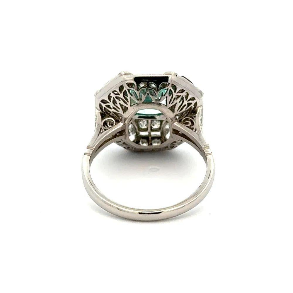 Anello con tormalina Paraiba a cuscino da 1,35 carati GIA, onice e diamante in platino In condizioni ottime in vendita a Montreal, QC