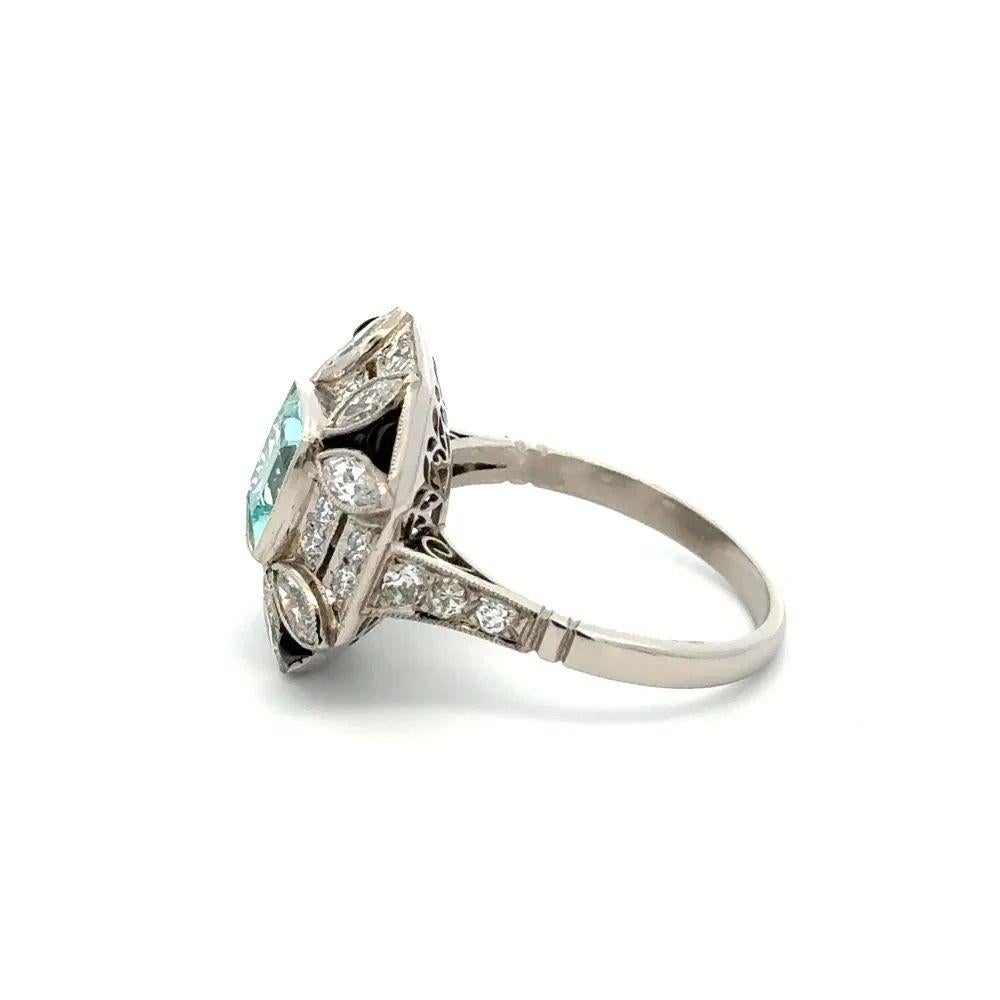 Donna Anello con tormalina Paraiba a cuscino da 1,35 carati GIA, onice e diamante in platino in vendita