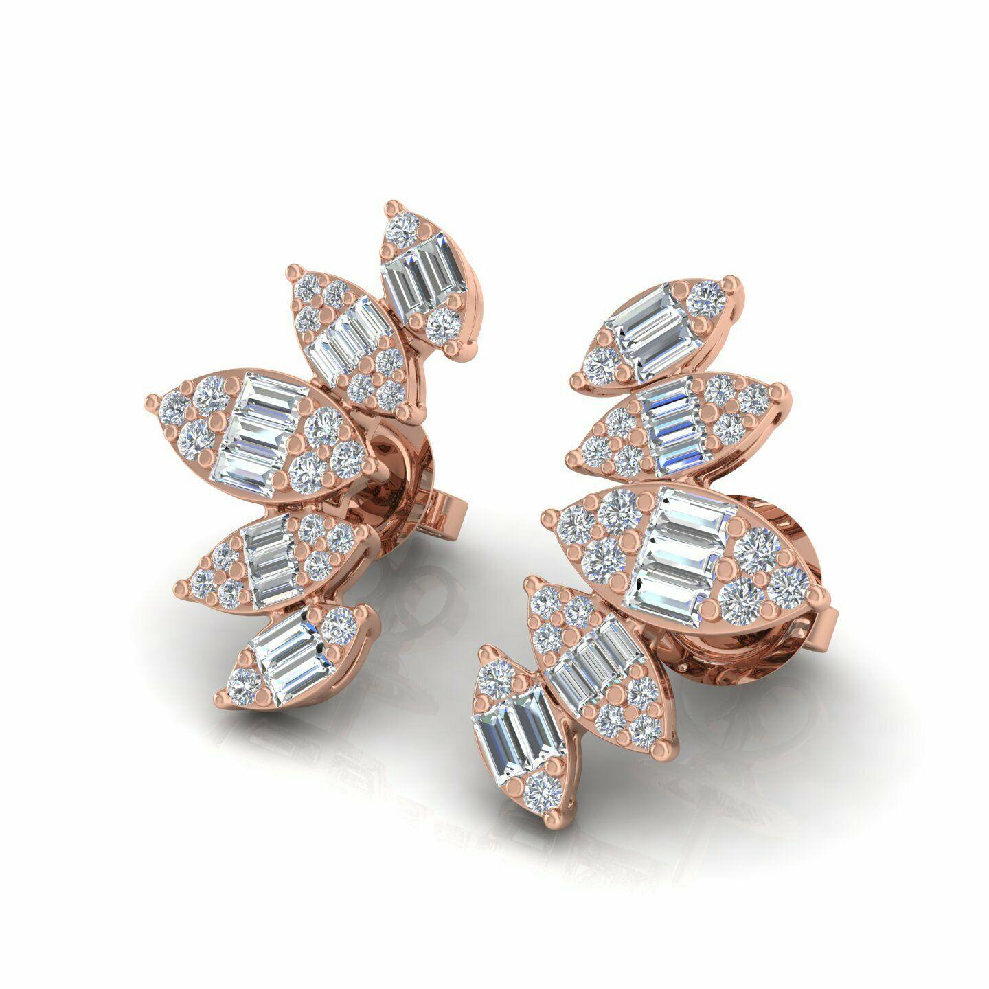 1.35 Carat Diamond 18 Karat Gold Leaf Stud Earrings In New Condition For Sale In Hoffman Estate, IL