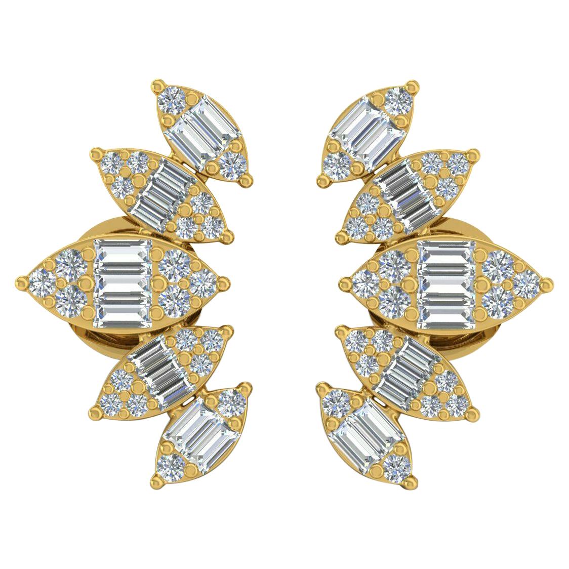 1.35 Carat Diamond 18 Karat Gold Leaf Stud Earrings For Sale