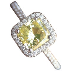 1.35 Carat Diamond and 18 Karat Gold Ring, Fancy Yellow Radiant GIA