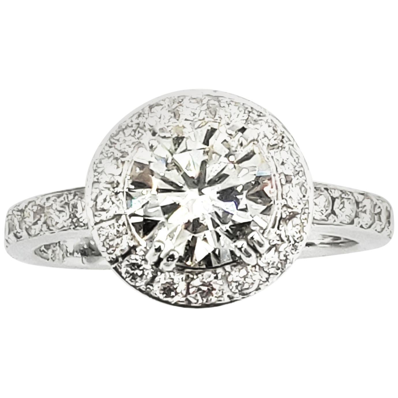 1.35 Carat Diamond Halo 18 Karat Gold Wedding Engagement Ring No Certificate For Sale