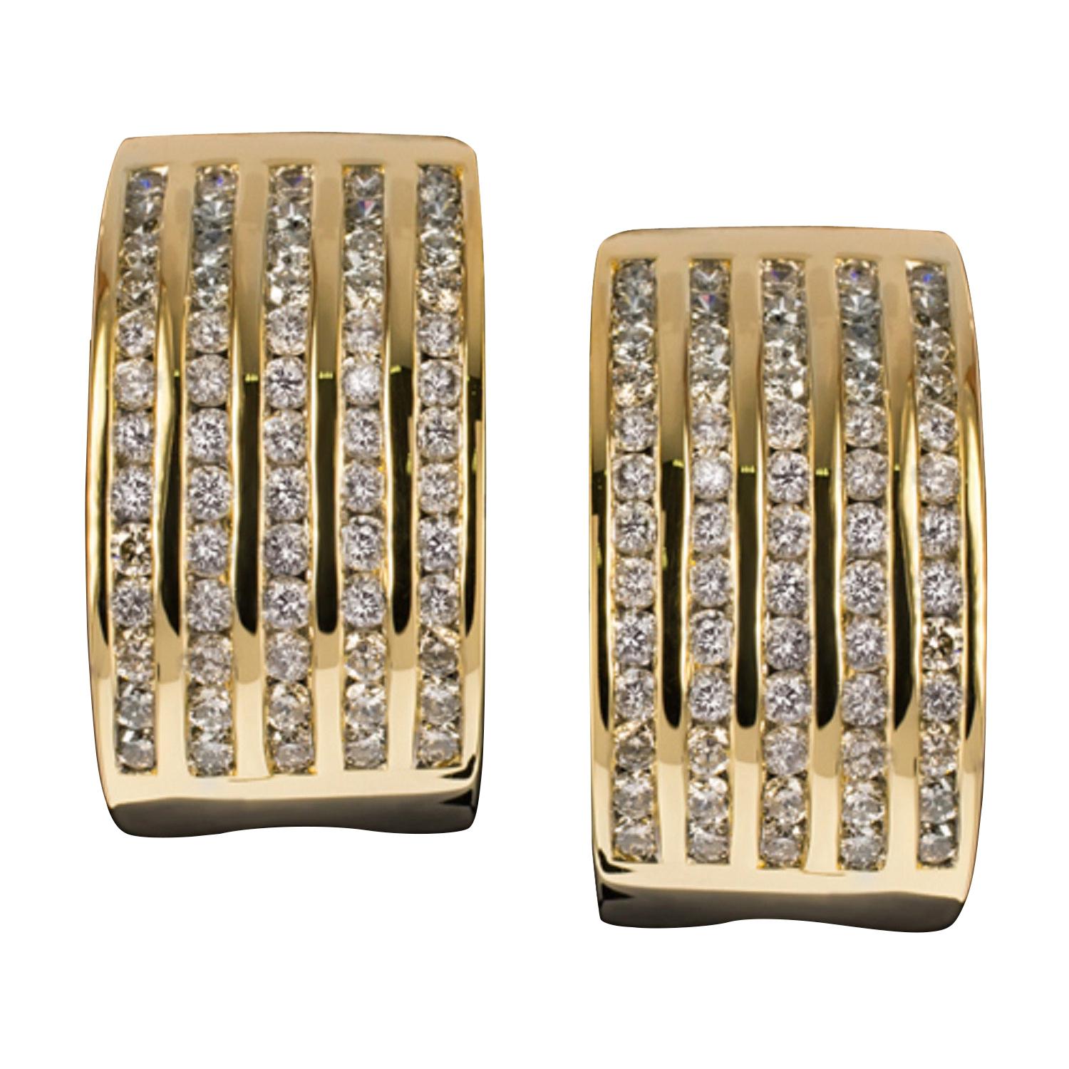 1.35 Carat Diamond Huggie 14 Carats Yellow Gold Earrings 