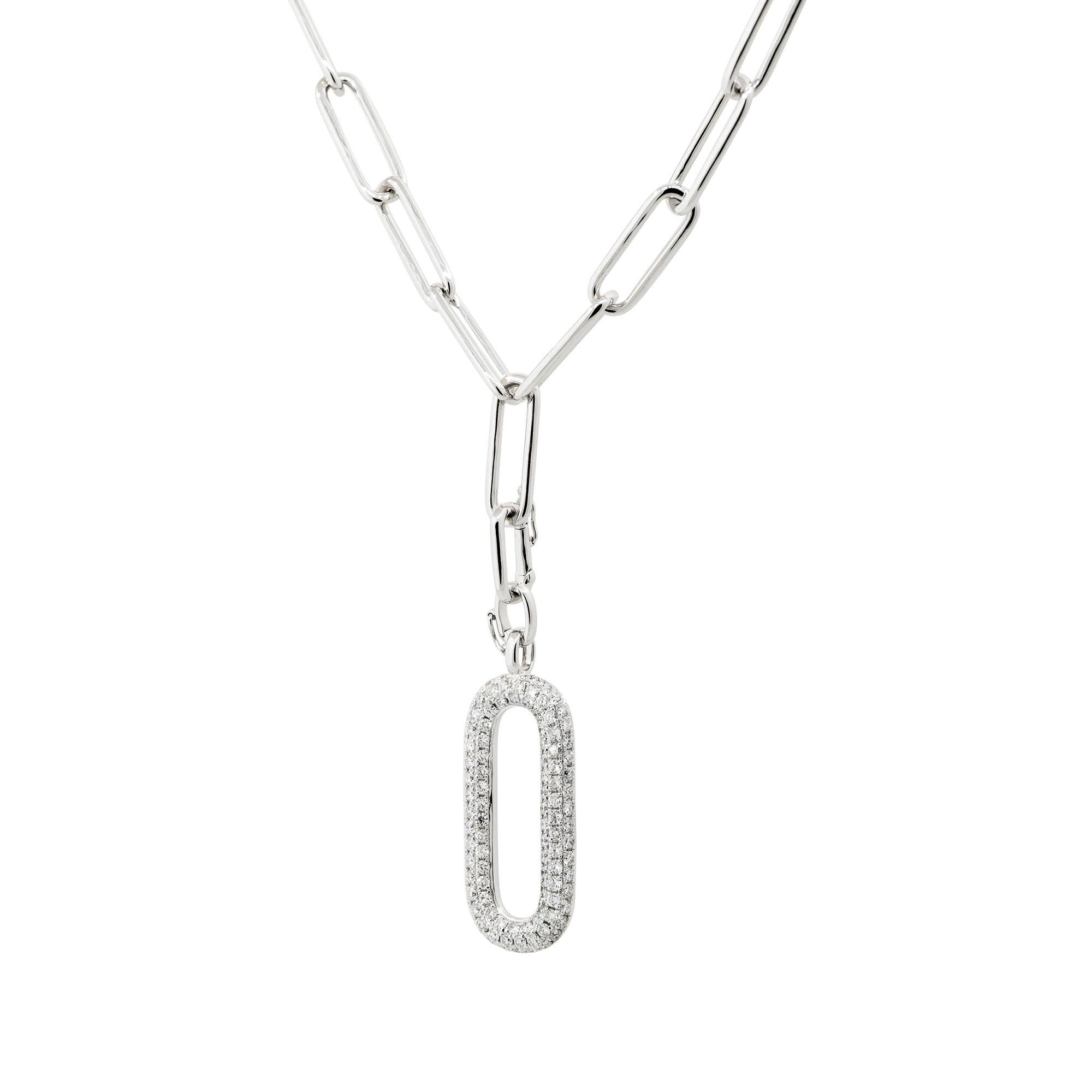 1.35 Carat Diamond Oval Detachable Pendant on Paperclip Chain 18 Karat in Stock In Excellent Condition In Boca Raton, FL