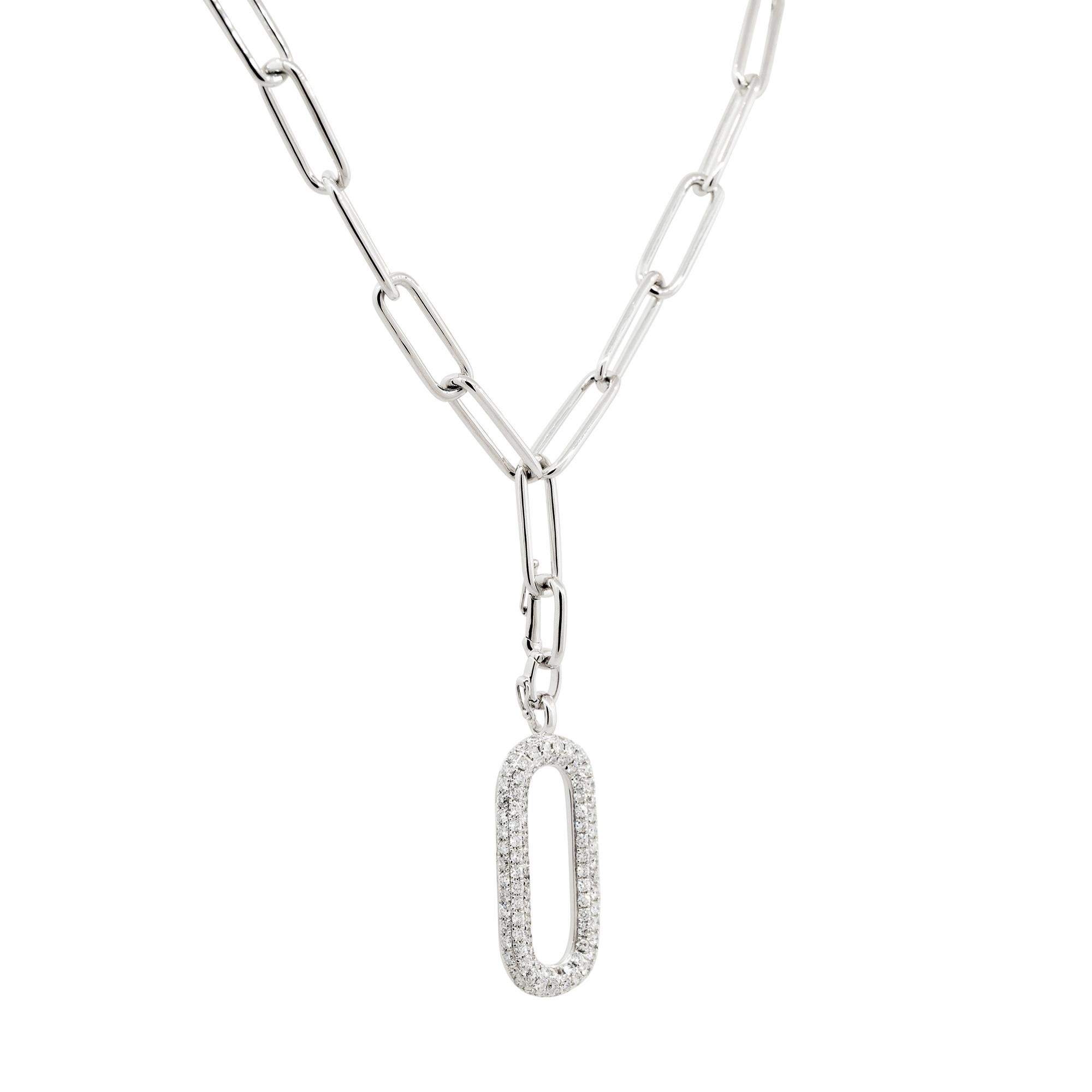Women's 1.35 Carat Diamond Oval Detachable Pendant on Paperclip Chain 18 Karat in Stock