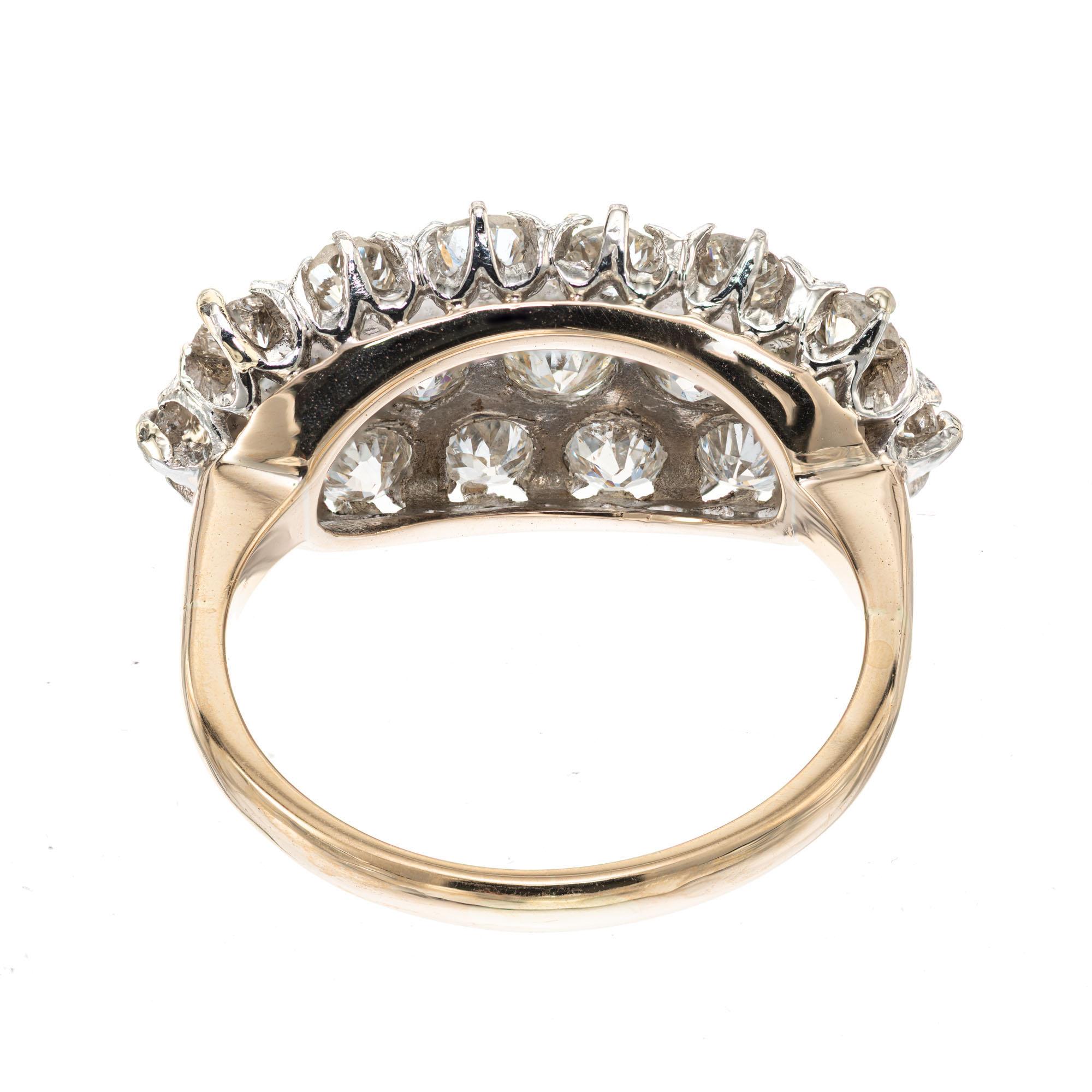 Women's 1.35 Carat Diamond Platinum Yellow Gold Art Deco Cluster Ring For Sale