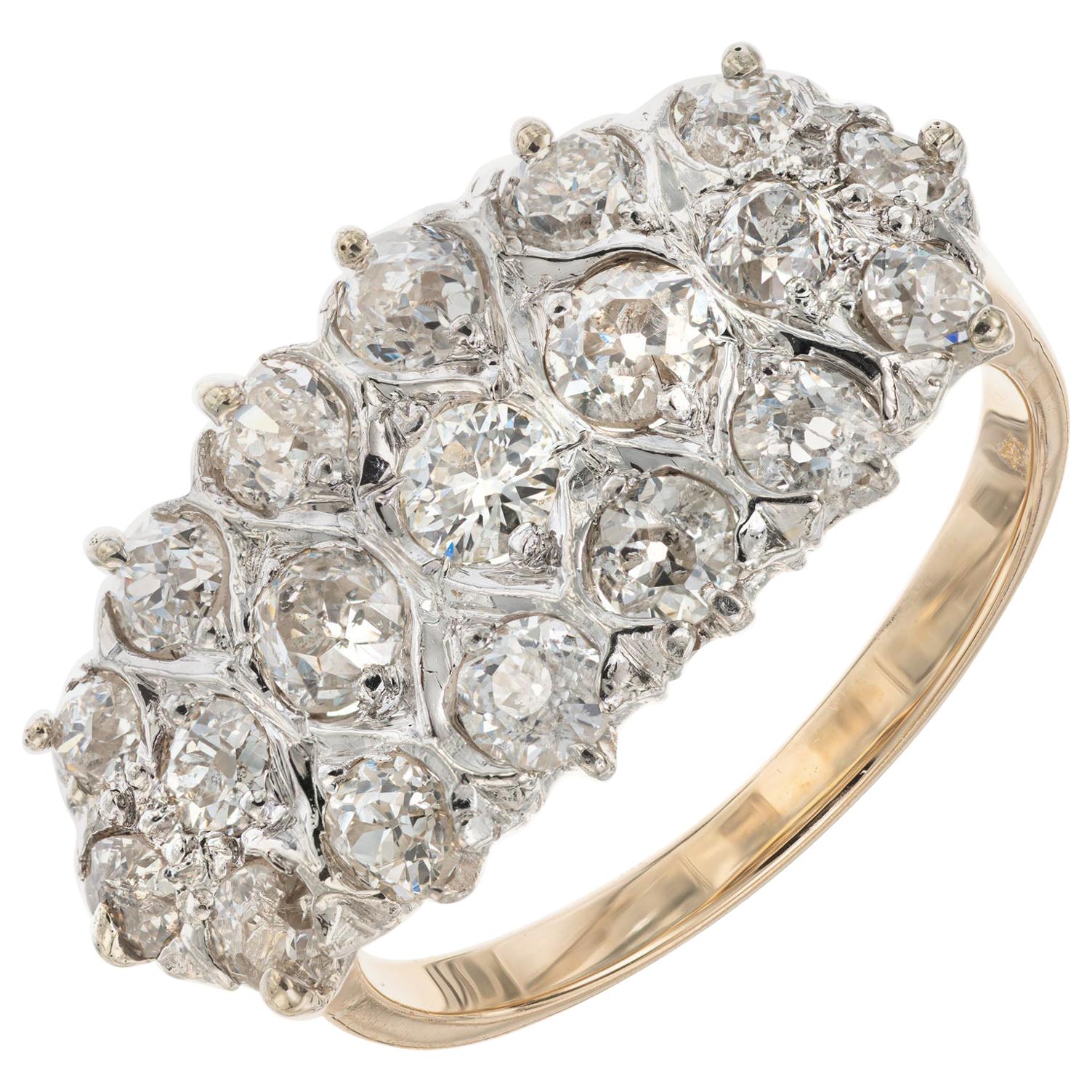 1.35 Carat Diamond Platinum Yellow Gold Art Deco Cluster Ring For Sale