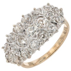 1.35 Carat Diamond Platinum Yellow Gold Art Deco Cluster Ring