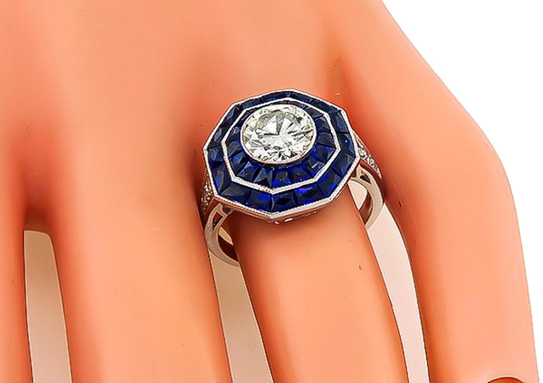 Round Cut 1.35 Carat Diamond Sapphire Engagement Ring