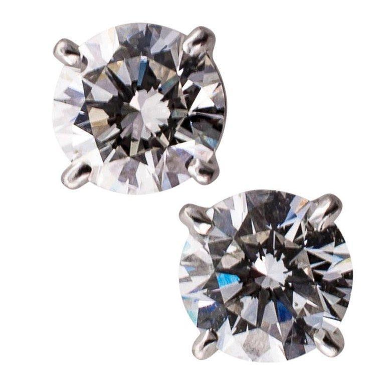 Round Cut 1.35 Carat Diamond Stud White Gold Earrings