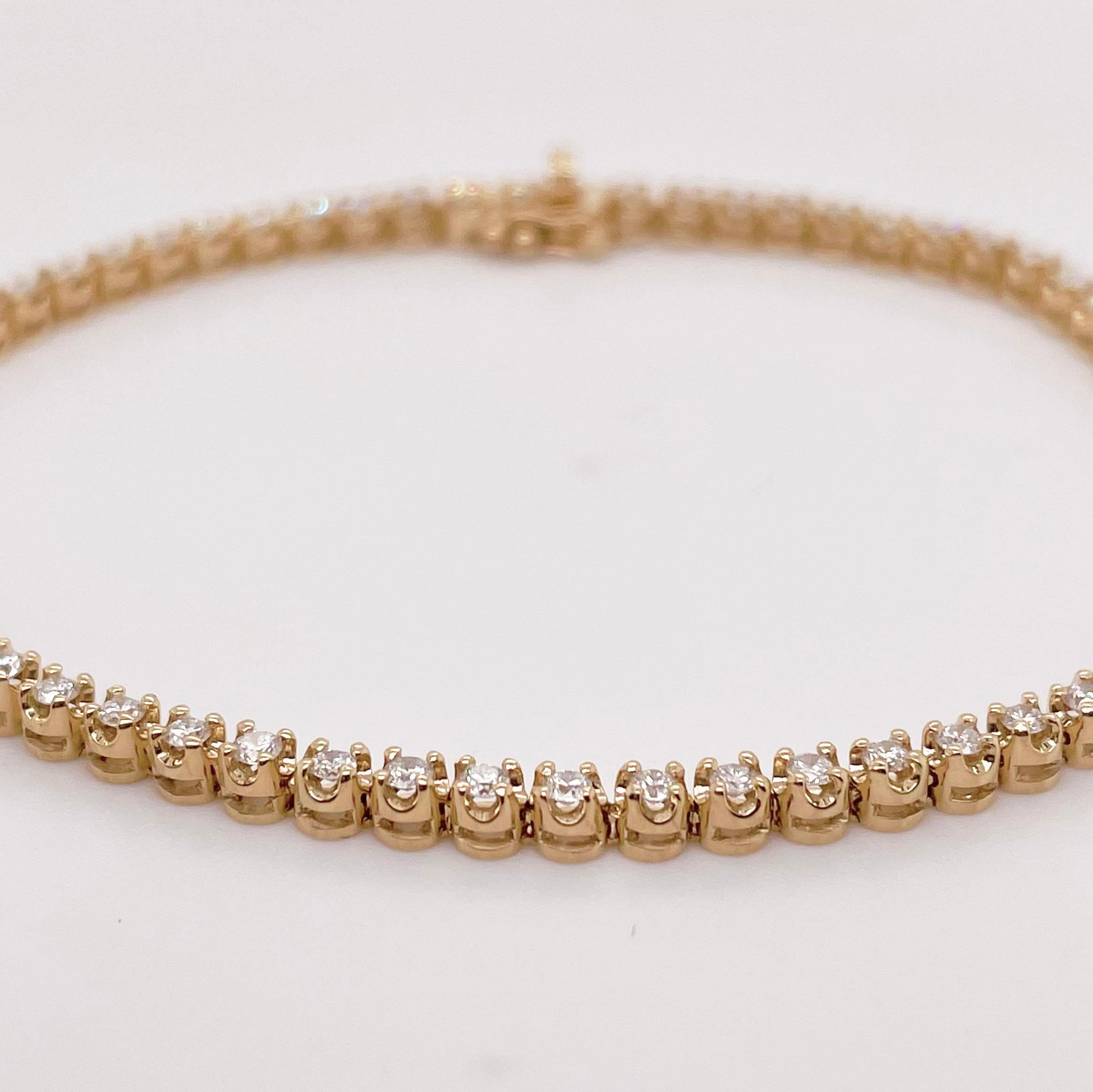 Contemporary 1.35 Carat Diamond Tennis Bracelet in 14K Yellow Gold, Classic Diamond Bracelet